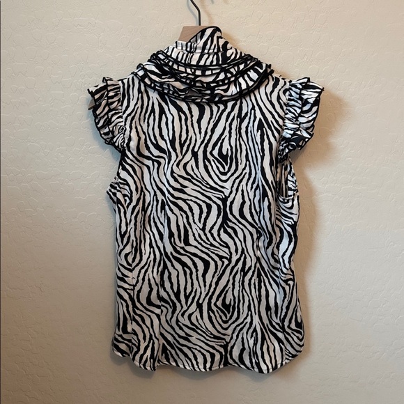 Y2K Zebra Print Ruffle Blouse Short Sleeve M - Picture 4 of 4